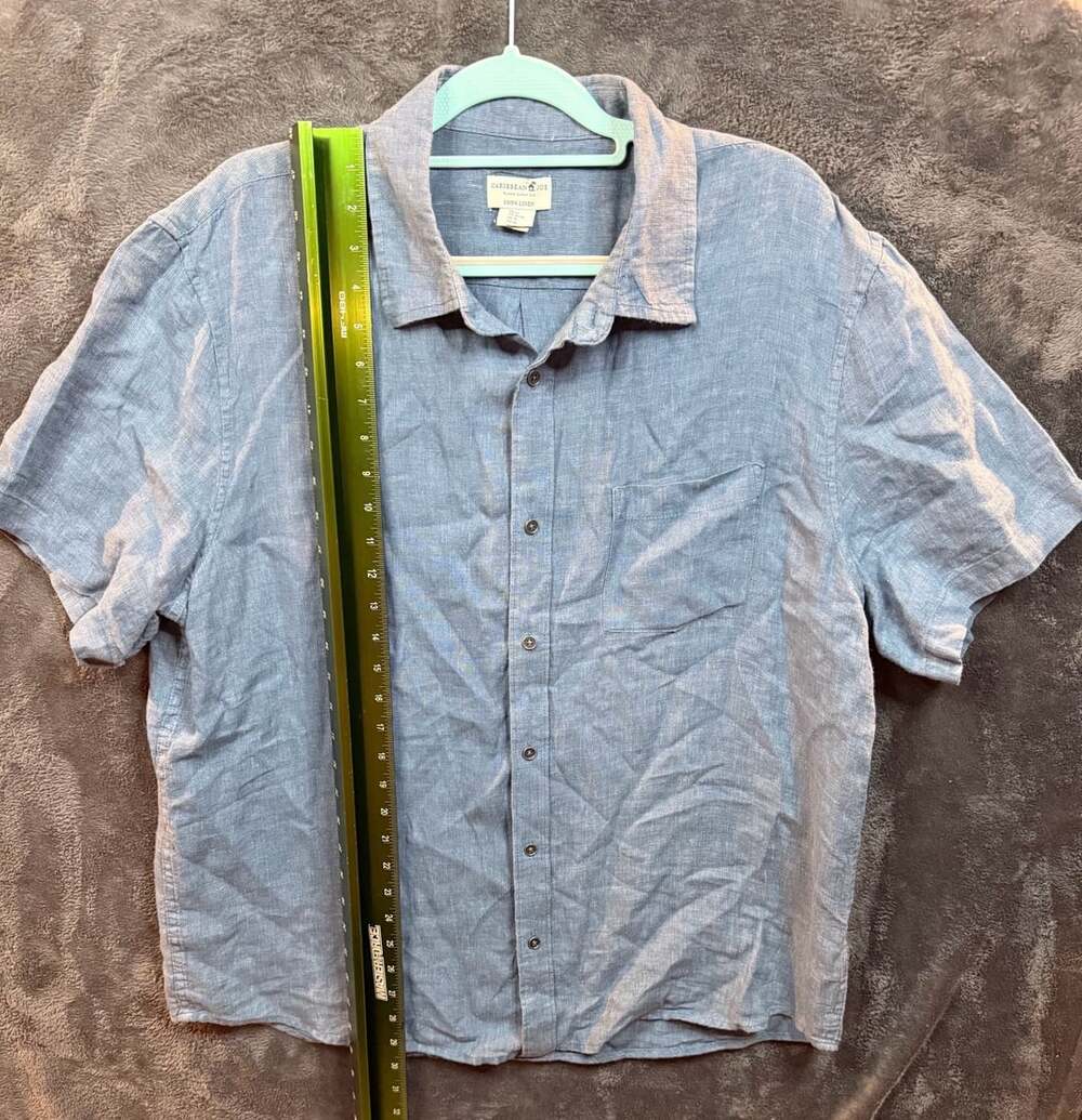Caribbean Joe Short Sleeve Button Down Linen Shirt Size XL Blue